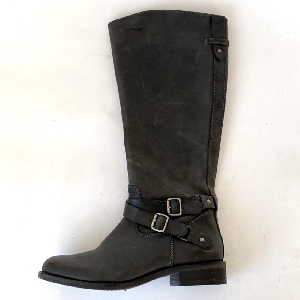 Hinge Nordstrom Charcoals Buckles Heeled Tall Riding Boots sz 8.5 Preppy NWT